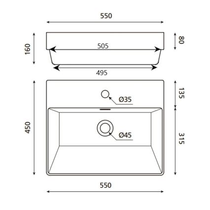 Bathco 0062 - Beépíthető mosdó FUNCHAL 55x45 cm porcelán/fehér