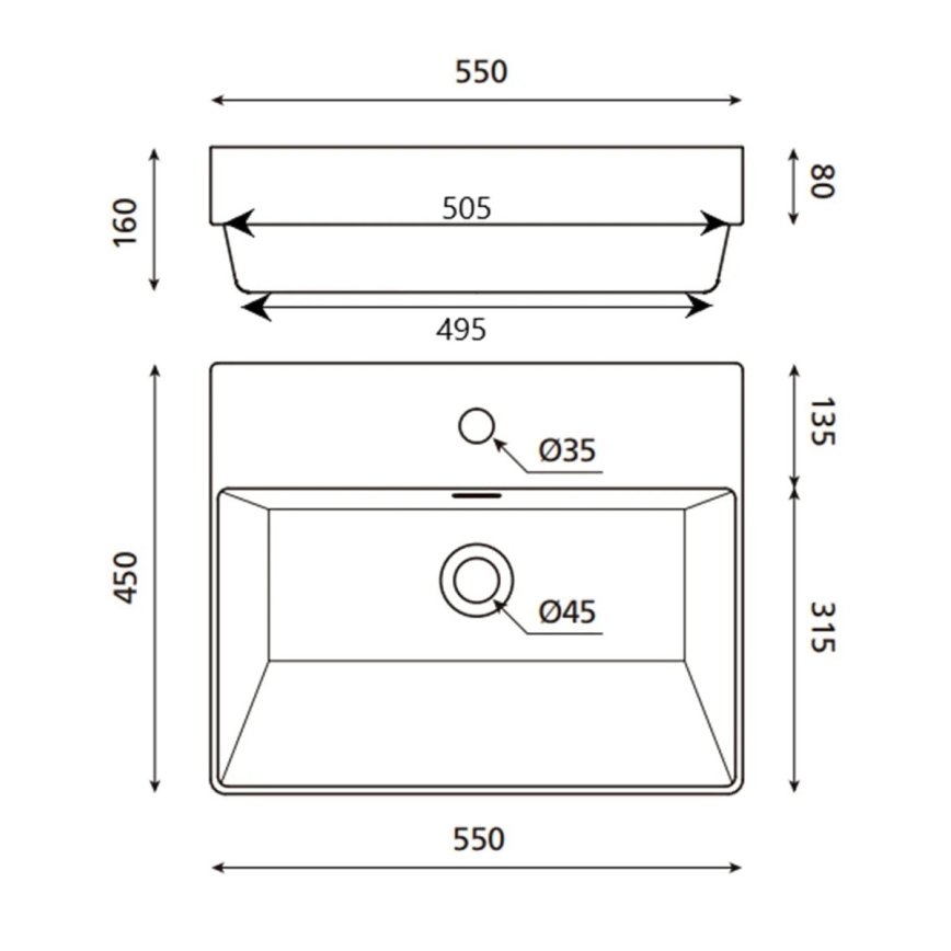 Bathco 0062 - Beépíthető mosdó FUNCHAL 55x45 cm porcelán/fehér