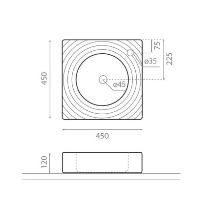Bathco 0081 - GOTA ráépíthető mosdó 45x45 cm, porcelán, fehér