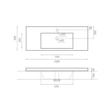 Bathco 0515 - Süllyesztett COLLOTO mosdó 100x40 cm, gyanta, fehér