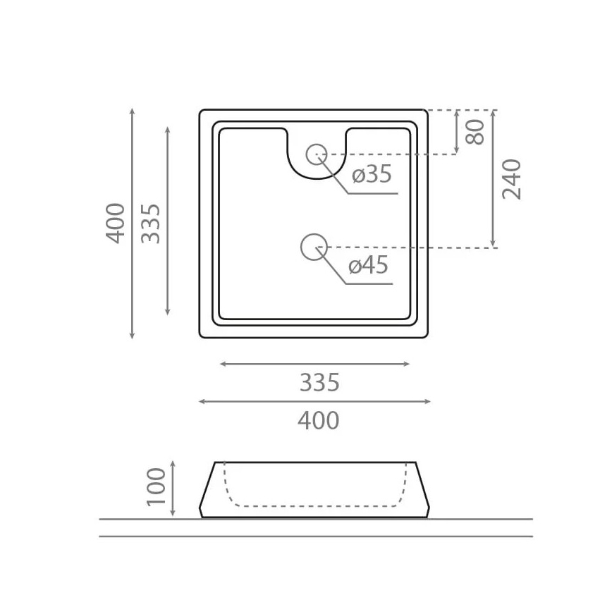 Bathco 4003 - GALICIA ráültethető mosdó 40x40 cm porcelán/fehér