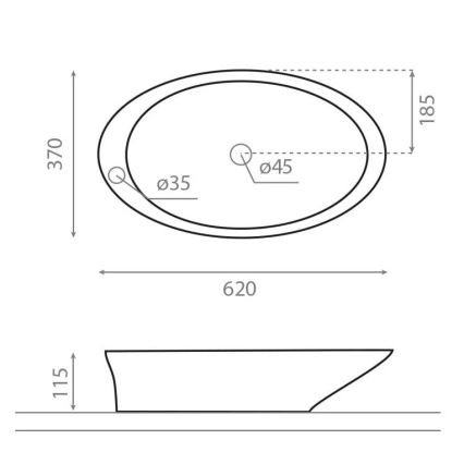 Bathco 4020 - PURE ráültethető mosdó 62 x 37 cm, porcelán, fehér