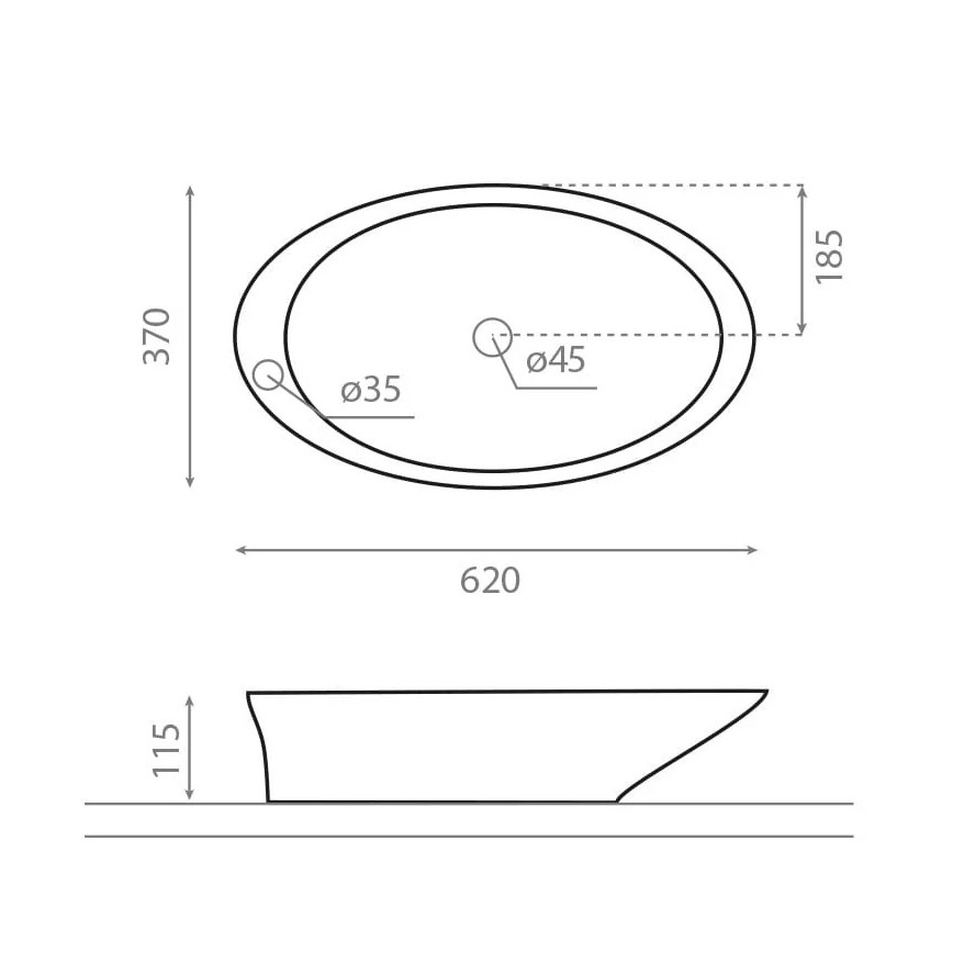 Bathco 4020 - PURE ráültethető mosdó 62 x 37 cm, porcelán, fehér