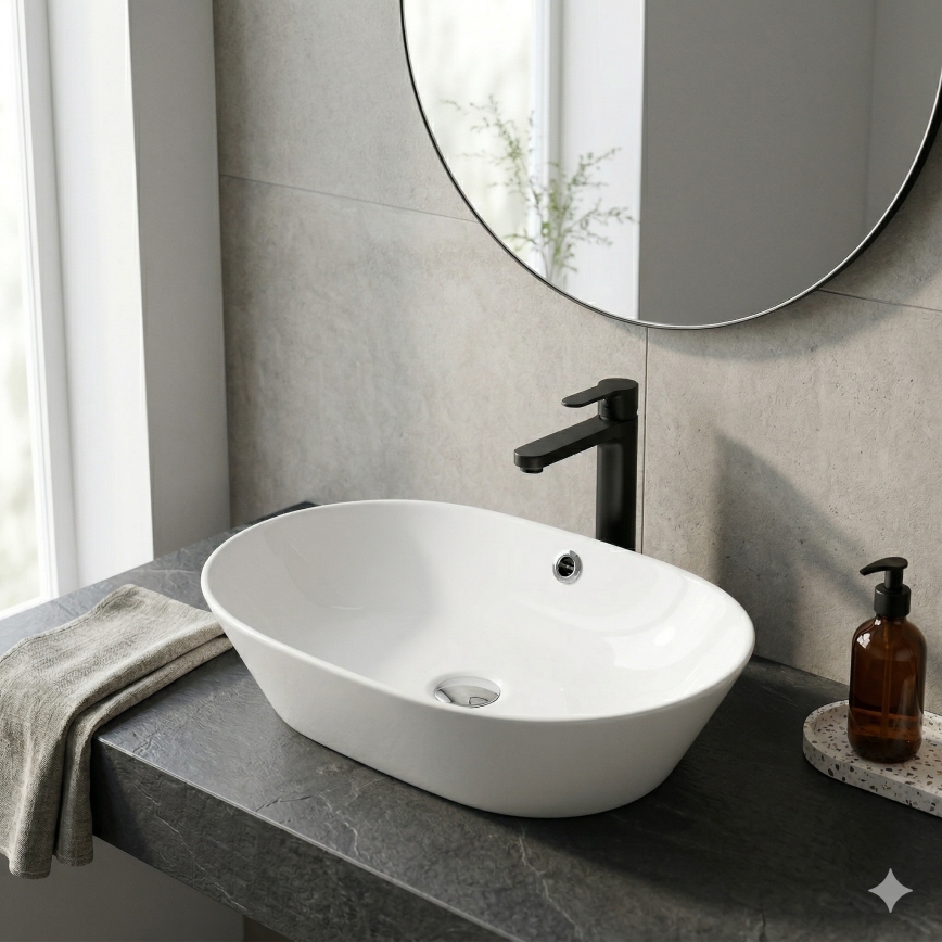 Bathco 4038 - Pulton elhelyezhető mosdó TOULOUSE 59x42 cm porcelán/fehér