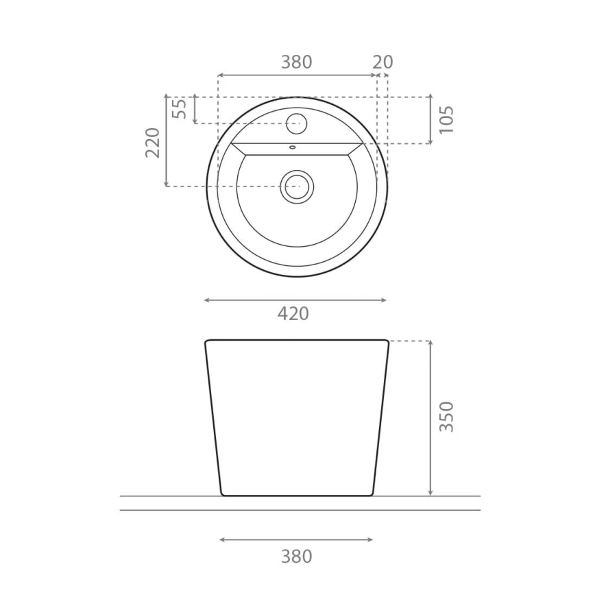 Bathco 4057 - FLORENCIA ráültetett mosdó Ø 42 cm, porcelán/fehér