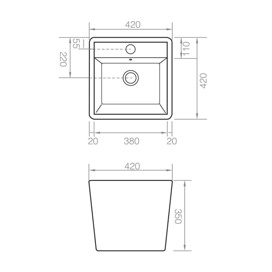 Bathco 4059 - GENOVA ráépíthető mosdó 42x42 cm porcelán/fehér