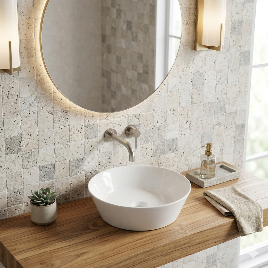 Bathco 4087 - Ráépíthető mosdó VOLTA átm. 42 cm porcelán/fehér