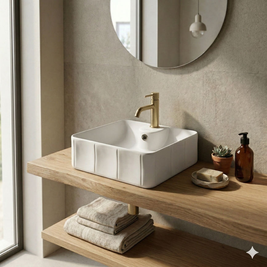 Bathco 4163 - Ráépíthető mosdó CIRCUS 40x40 cm porcelán/fehér