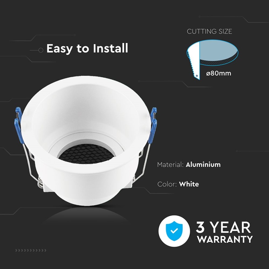 Beépíthető lámpa GU10, átmérő 9 cm, fehér