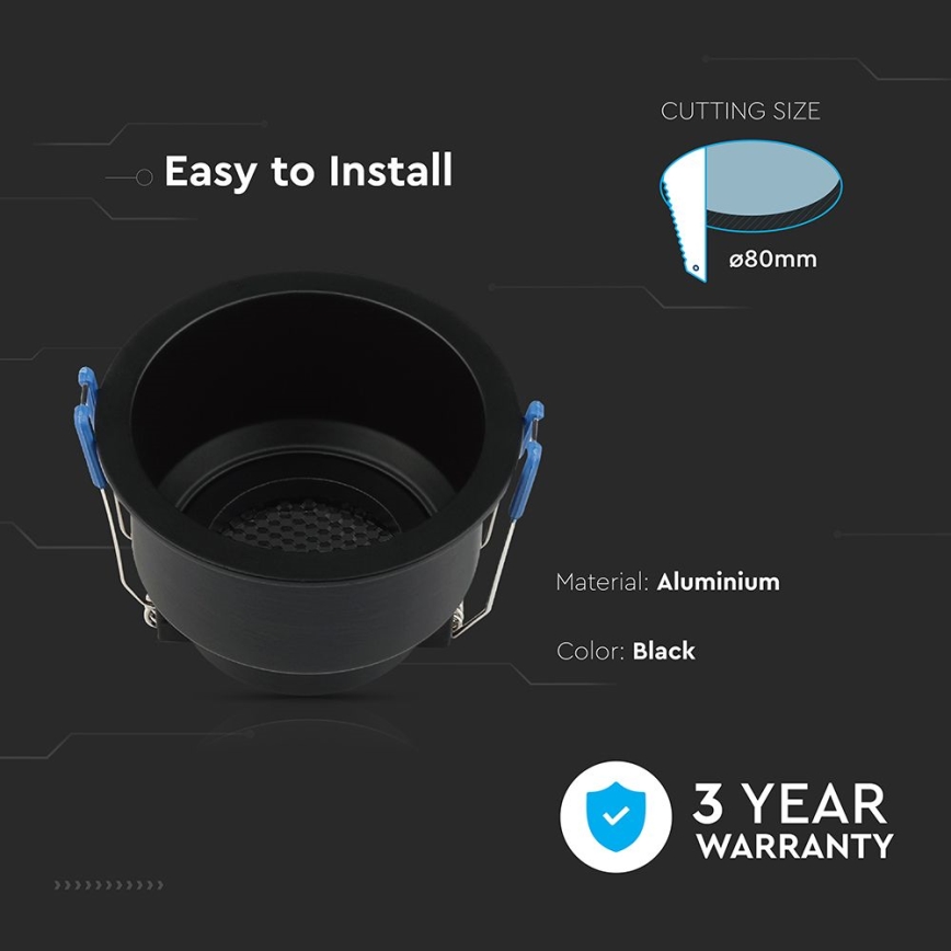 Beépíthető lámpa GU10, 9 cm átmérő, fekete