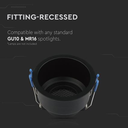 Beépíthető lámpa GU10, 9 cm átmérő, fekete