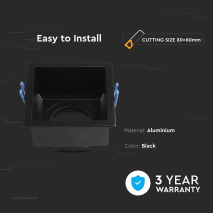 Beépíthető lámpatest GU10 9x9 cm fekete