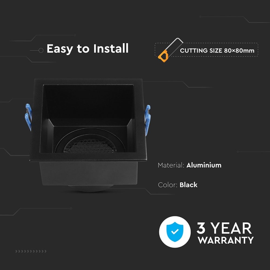 Beépíthető lámpatest GU10 9x9 cm fekete