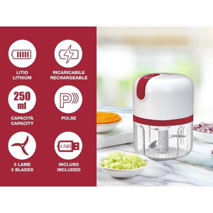 Beper - Feltölthető konyhai aprító 30W/5V 1500 mAh 250 ml