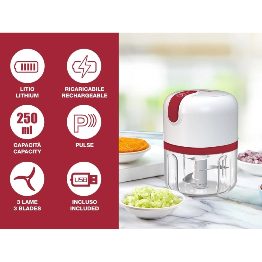 Beper - Feltölthető konyhai aprító 30W/5V 1500 mAh 250 ml