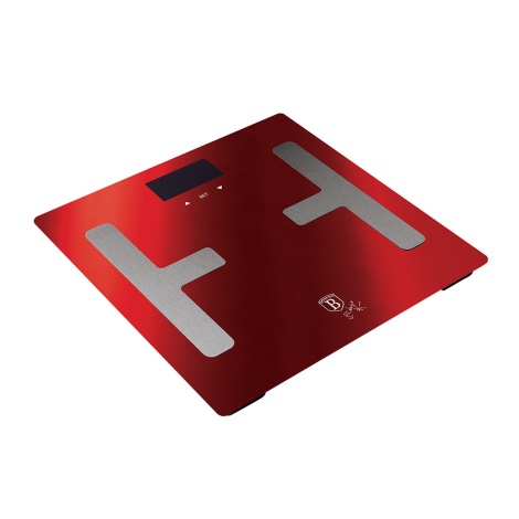 BerlingerHaus - Személyi mérleg LCD kijelzővel 2xAAA piros/matt króm