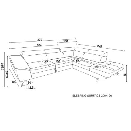 Kihajtható sarokkanapé tárolóhellyel, jobbos L-alakú BRESCIA bézs