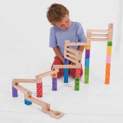 Bigjigs Toys - Fa üveggolyó pálya színes