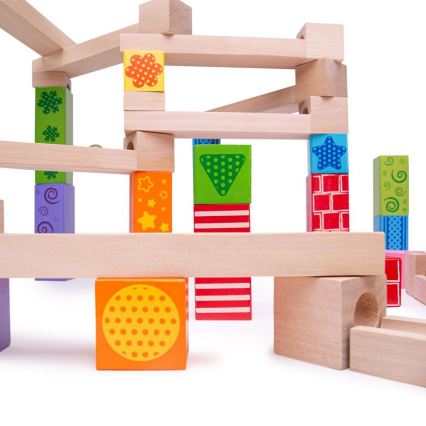 Bigjigs Toys - Fa üveggolyó pálya színes