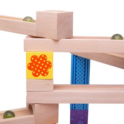 Bigjigs Toys - Fa üveggolyó pálya színes