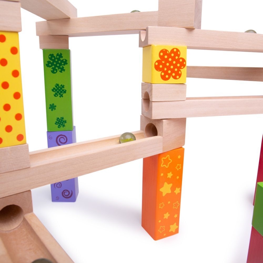 Bigjigs Toys - Fa üveggolyó pálya színes