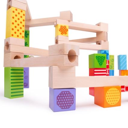 Bigjigs Toys - Fa üveggolyó pálya színes