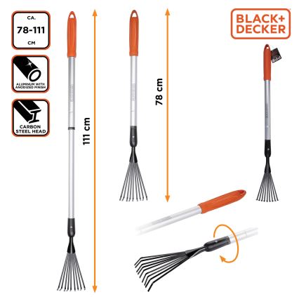 BLACK+DECKER - Teleszkópos gereblye 78-111 cm