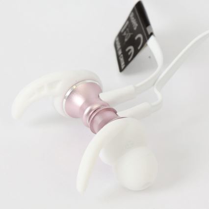 Bluetooth fülhallgató mikrofonnal és MicroSD lejátszóval, 80 mAh, fehér/rózsaszín