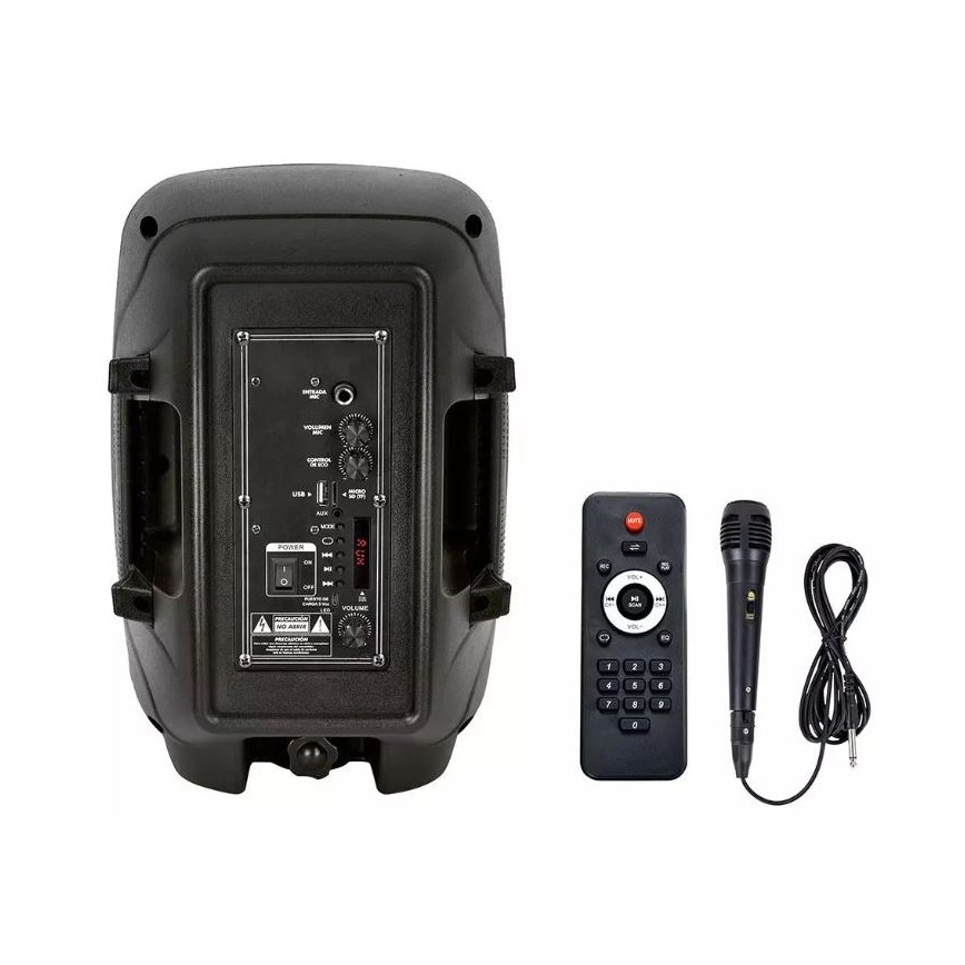 Bluetooth hordozható hangszóró mikrofonnal 15W/3,7V LED RGB + távirányító