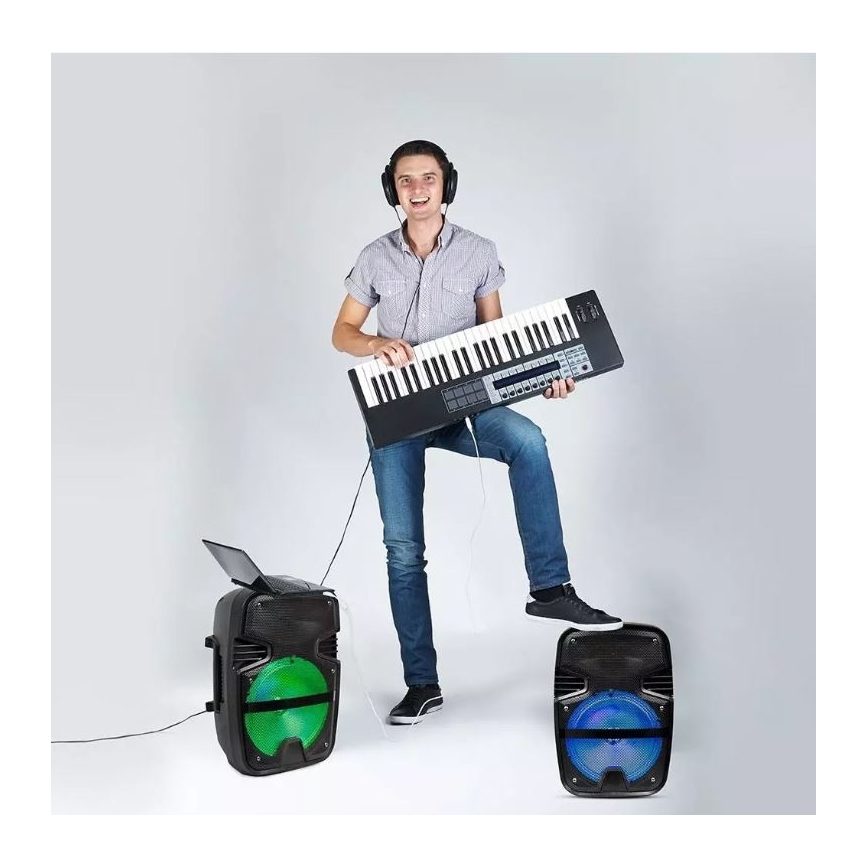 Bluetooth hordozható hangszóró mikrofonnal 15W/3,7V LED RGB + távirányító