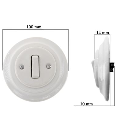 Bohemia-Design - Porcelán retro egygombos kapcsoló, 7-es kerettel, fehér