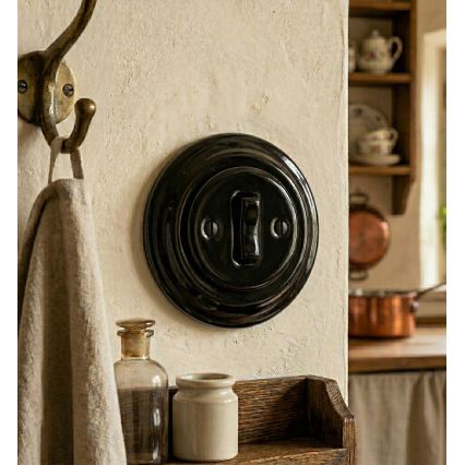 Bohemia-Design - Porcelán retro egypólusú kapcsoló 1-es kerettel, fekete