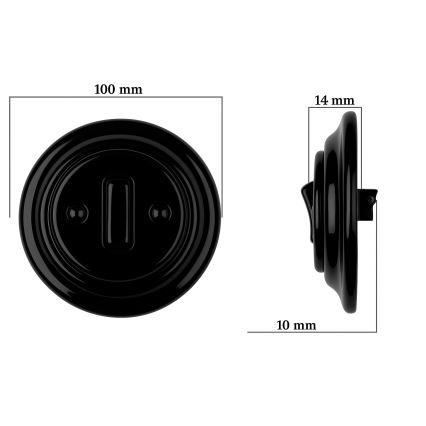 Bohemia-Design - Porcelán retro egyszeres kapcsoló, 6-os kerettel, fekete