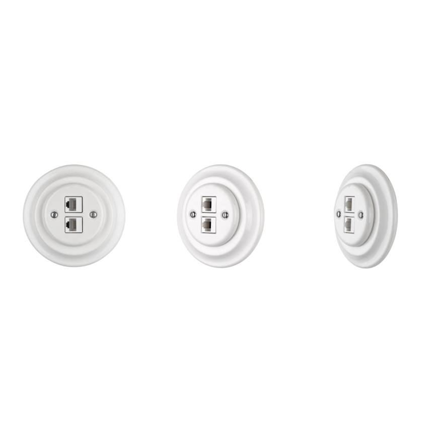 Bohemia-Design - Retro porcelán ethernet aljzat keret nélkül 2x CAT.5E fehér