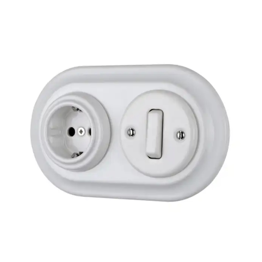 Bohemia-Design - fehér retro porcelán fali aljzat, keret nélkül, SCHUKO 250V/16A