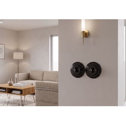 Bohemia-Design - Porcelán retro forgókapcsoló 1-es kerettel, fekete