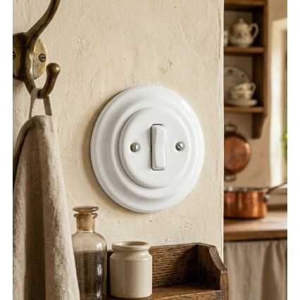 Bohemia-Design - Retro porcelán egyszerű kapcsoló 6-os kerettel, fehér