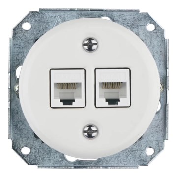 Bohemia-Design - Retro porcelán ethernet aljzat keret nélkül 2x CAT.5E fehér