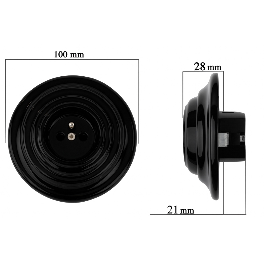 Bohemia-Design - Retro porcelán fali konnektor kerettel 250V/16A, fekete