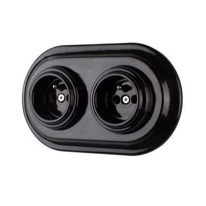 Bohemia-Design - Retro porcelán falialjzat keret nélkül 250V/16A fekete