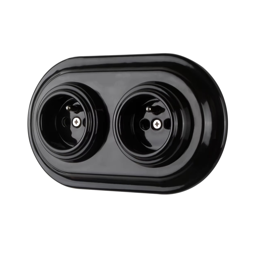 Bohemia-Design - Retro porcelán falialjzat keret nélkül 250V/16A fekete