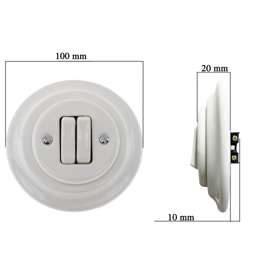 Bohemia-Design - Retro porcelán kettős kapcsoló, 5-ös kerettel, fehér