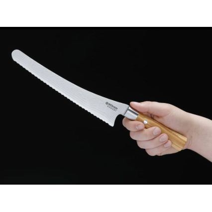 Böker - Damaszkuszi kenyérvágó kés DAMAST OLIVE 23,5 cm olívafa