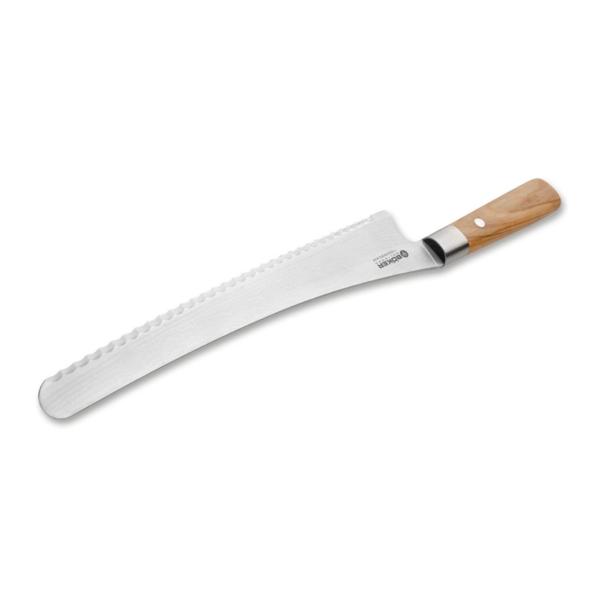 Böker - Damaszkuszi kenyérvágó kés DAMAST OLIVE 23,5 cm olívafa
