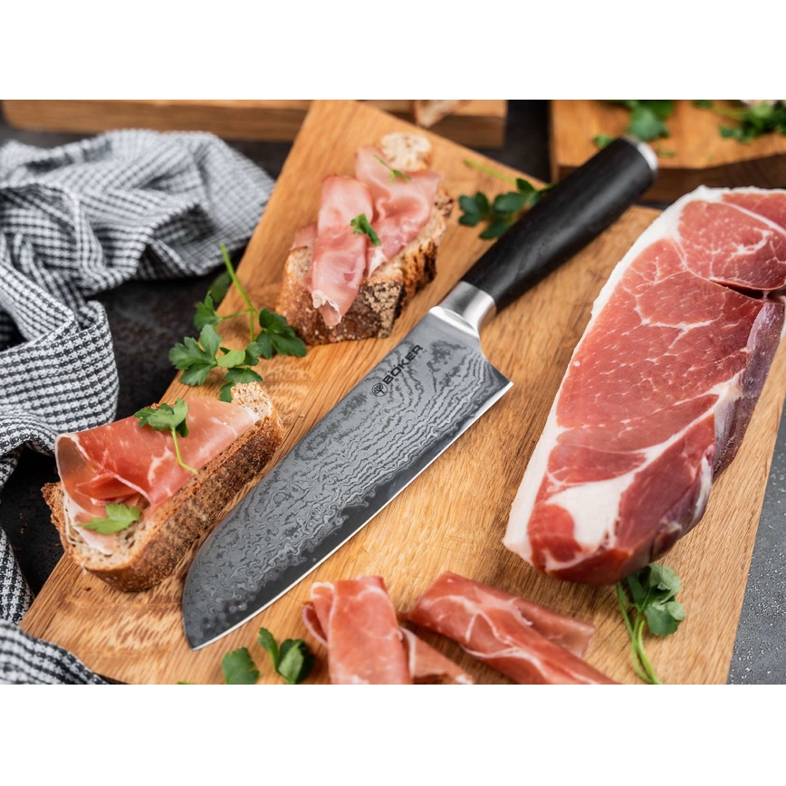 Böker - Damaszkuszi santoku konyhakés DAMAST 16,5 cm tölgy