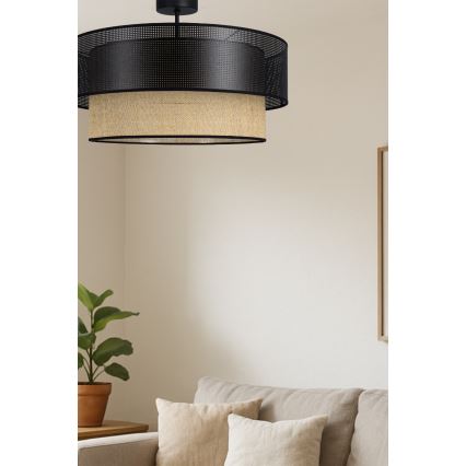 BORHO felületre szerelt csillár 1xE27/60W/230V, Ø 50 cm, fekete/juta