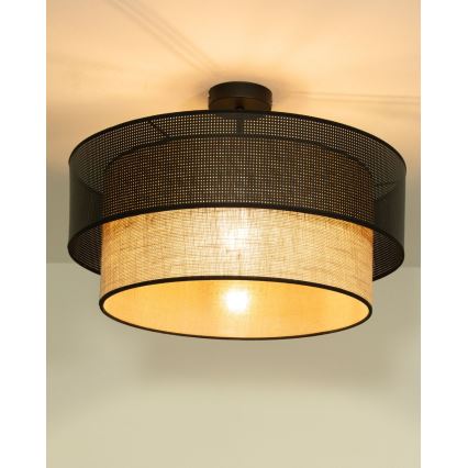 BORHO felületre szerelt csillár 1xE27/60W/230V, Ø 50 cm, fekete/juta