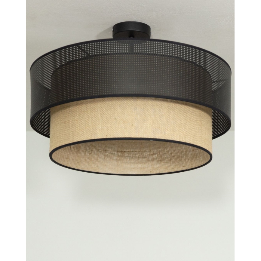 BORHO felületre szerelt csillár 1xE27/60W/230V, Ø 50 cm, fekete/juta