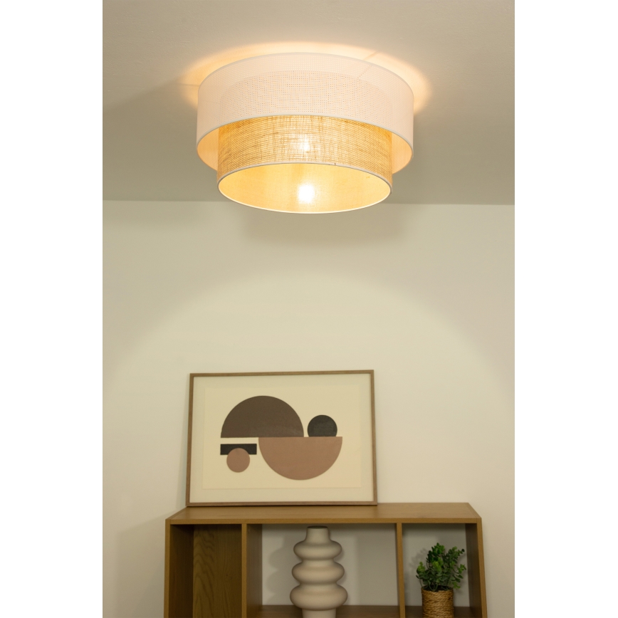 BORHO mennyezeti lámpa 1xE27/60W/230V, Ø 40 cm, fehér/juta