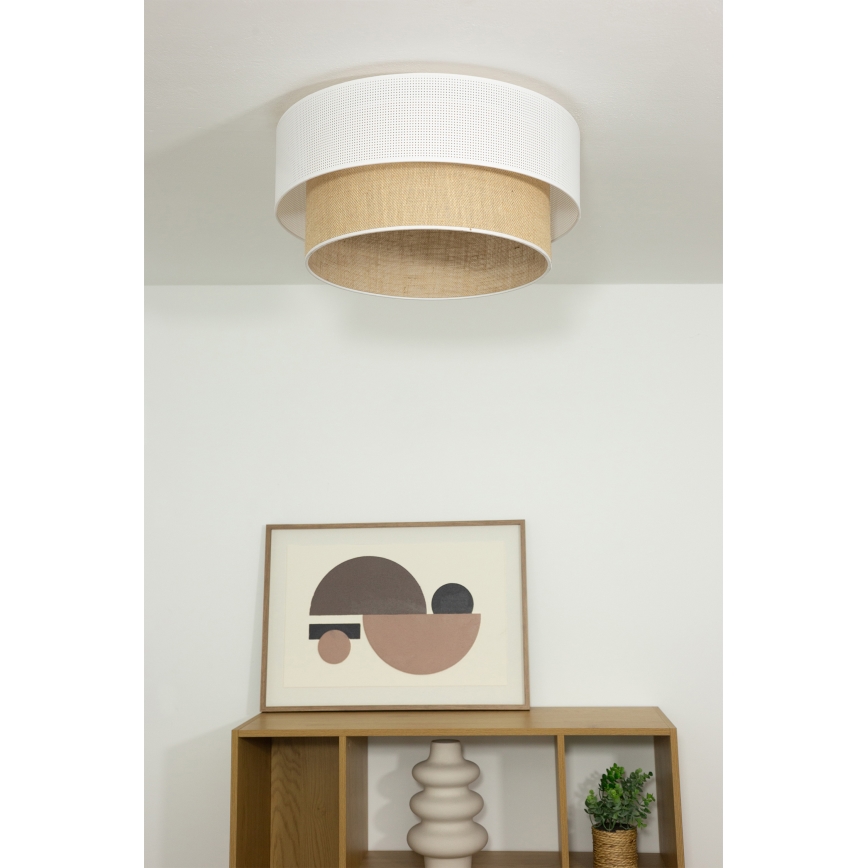 BORHO mennyezeti lámpa 1xE27/60W/230V, Ø 40 cm, fehér/juta